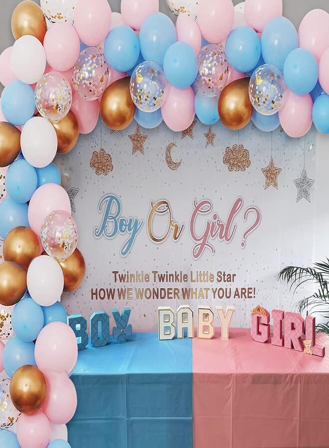 Gender Reveal Decorations, Blue Pink Balloons Arch Garland Kit Blue Balloons Pink Balloons White Balloons Metallic Gold Balloons Gold Confetti Balloons For Boy or Girl Gender Reveal Baby Shower