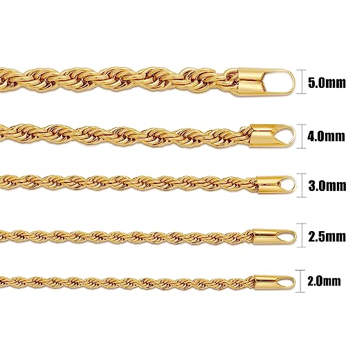Fiusem 18K Gold Plated Necklace for Men, 2mm Mens Chain Necklace, 18K Gold Plated Stainless Steel Rope Chain 22 Inch - Image 5
