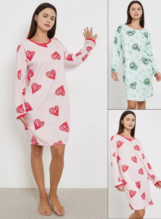 Take Two Take Two Pack of 2 - Graphic Print Long Sleeve Nightdress