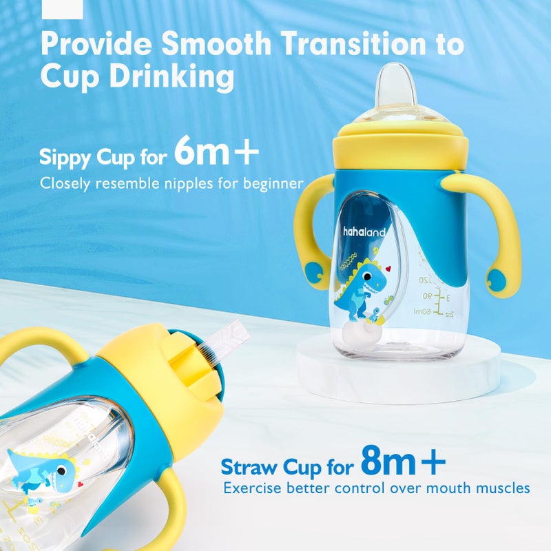 hahaland Sippy Cup for 6+ Month Old - 2 in 1 Spout & Straw Sippy Cups for Toddlers 1-3 No Spill Transition Weighted Straw Toddler Cups - 1 Cup with 2 Nipples - Image 2