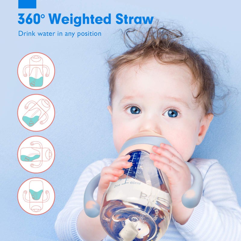 hahaland Sippy Cup for 6+ Month Old - 2 in 1 Spout & Straw Sippy Cups for Toddlers 1-3 No Spill Transition Weighted Straw Toddler Cups - 1 Cup with 2 Nipples - Image 4