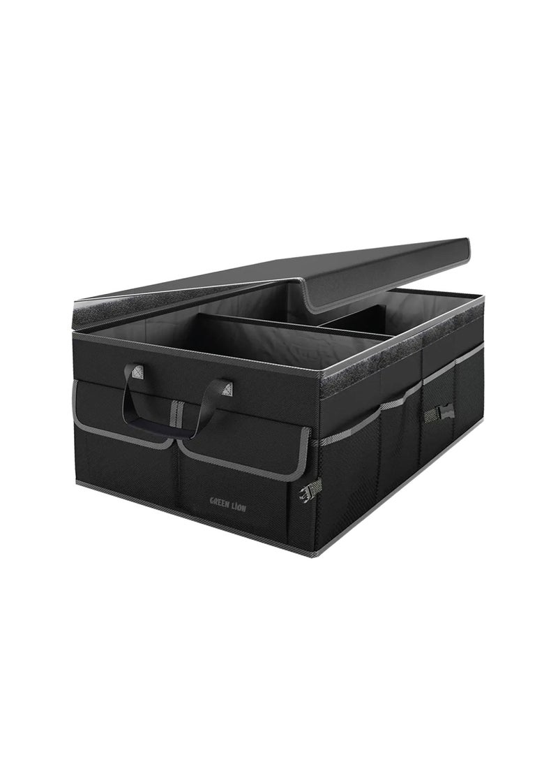 GREEN LION Car Trunk Organizer 57L / 2 Compartments / Non-Slip Bottom / 25 kg Max Load / Sturdy Handles / Mesh Pockets - Black - Image 1