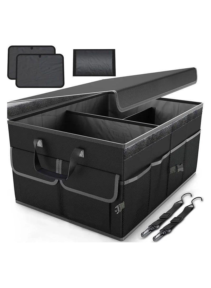 GREEN LION Car Trunk Organizer 57L / 2 Compartments / Non-Slip Bottom / 25 kg Max Load / Sturdy Handles / Mesh Pockets - Black - Image 2