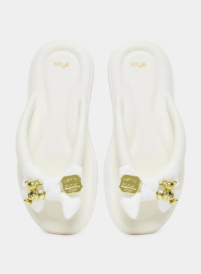 Styli Embellished Bow Detail Flip Flop