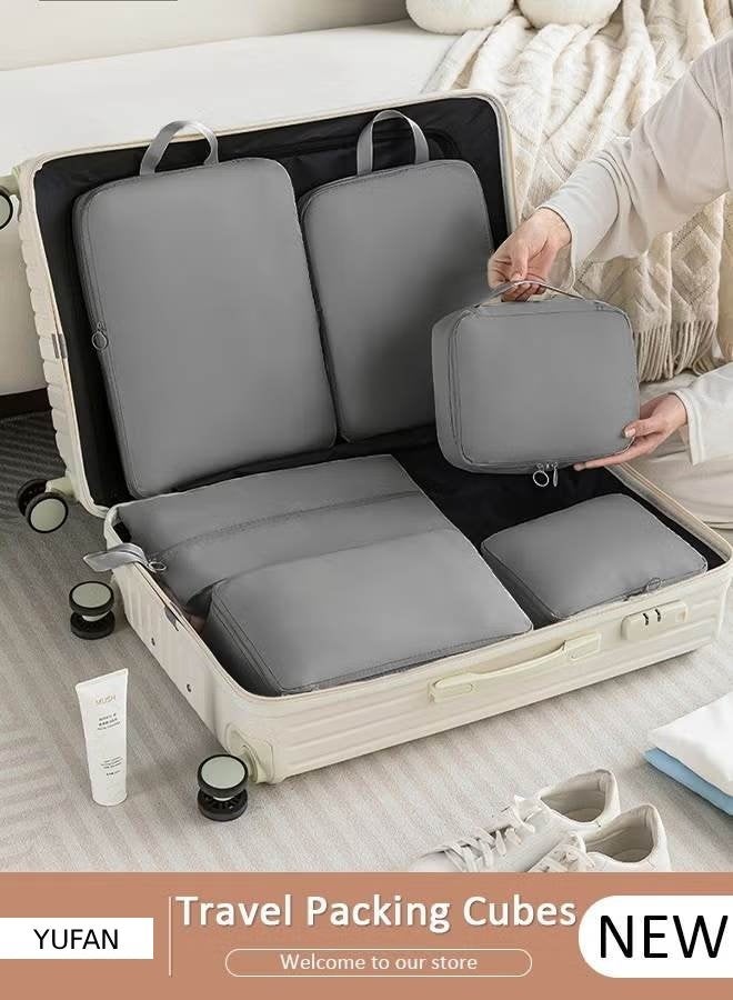 YUFAN Waterproof Packing Cubes, 6-Piece Travel Storage Set, Compression Organizer Bags, Tear-Resistant, Double-Way Zipper, for Suitcase Organization, Outdoor Trips and Family Travel - Image 1