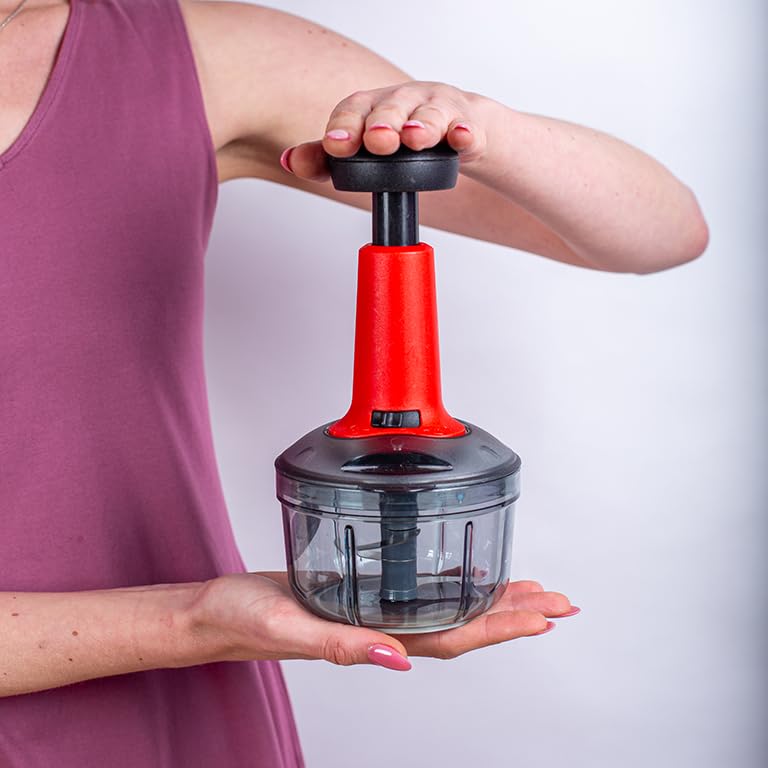 INUS 2-in-1 Vegetable and Fruit Chopper Manual Hand-Press Push Chopper for Efficient Cutting of Onions, Salads, Tomatoes, and Potatoes. Features a Large with an Easy Push and Close Button - 600ml - Image 2