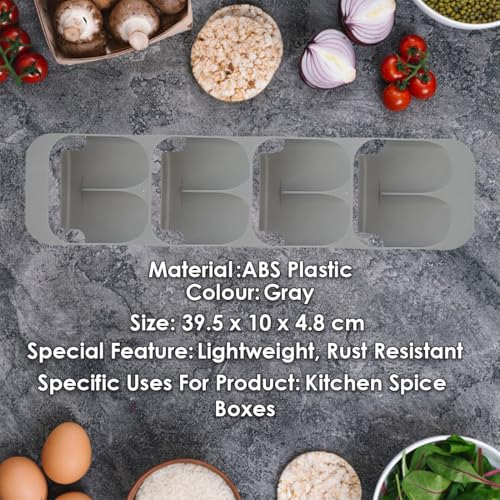 SUKHAD Spice Insert Drawer, 8 Grids Spice Rack Dining, Spice Storage for Kitchen | 39.5 x 10 x 4.8 cm | Grey - Image 2