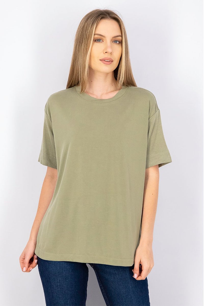 ESPRIT Women Round Neck Short Sleeve Plain T-shirt, Olive - Image 1