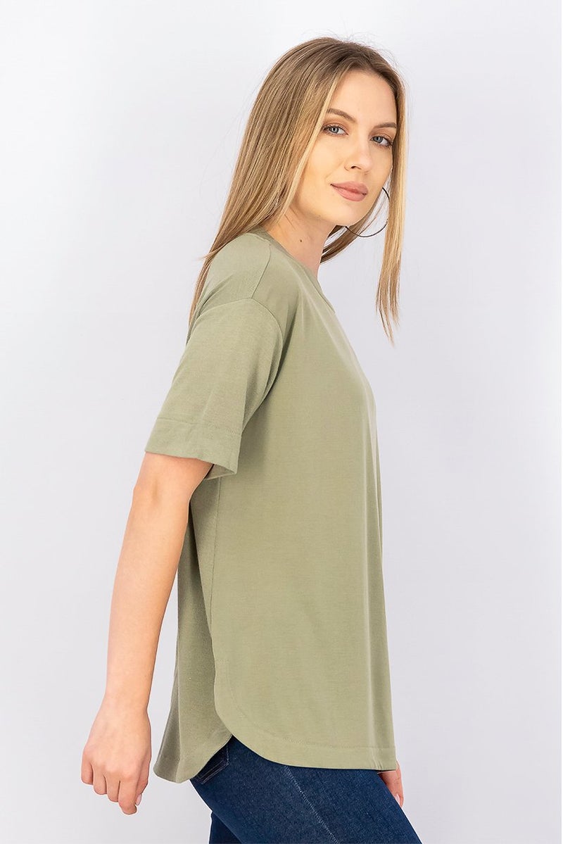 ESPRIT Women Round Neck Short Sleeve Plain T-shirt, Olive - Image 3