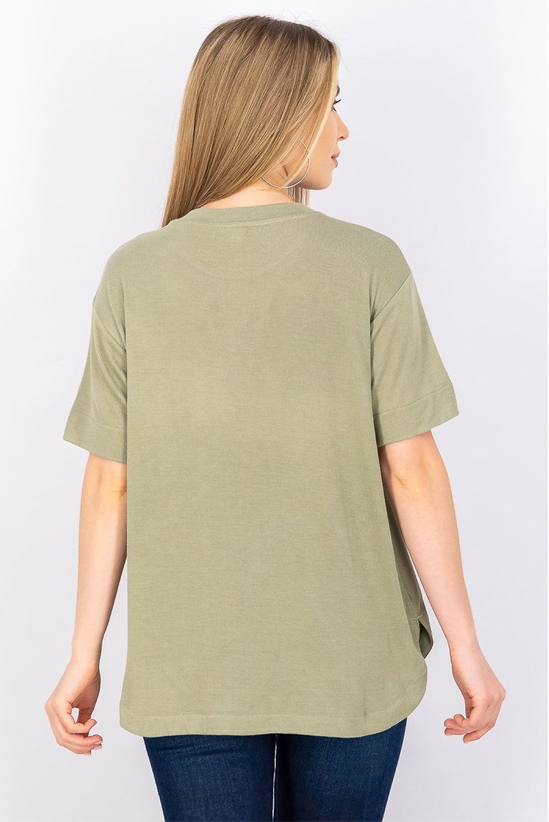 ESPRIT Women Round Neck Short Sleeve Plain T-shirt, Olive - Image 2