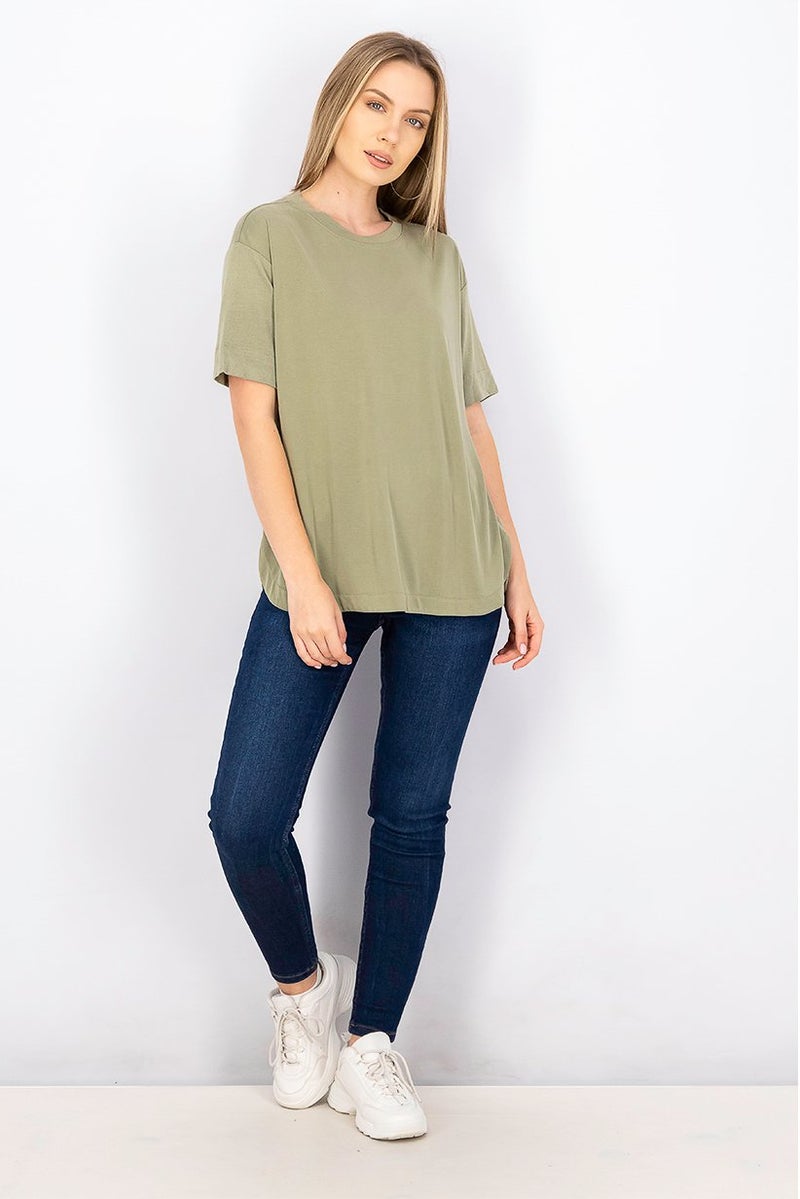 ESPRIT Women Round Neck Short Sleeve Plain T-shirt, Olive - Image 4