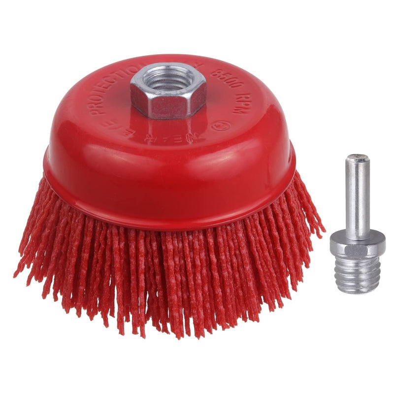 WENORA Abrasive Filament Nylon Bristle Cup Brush, 4" Nylon Cup Brush for Angle Grinder, 5/8" 11 Thread, 1/4" Drill Arbor-Remove Rust, Removal Rust Paint &Surface Prepping - Image 1