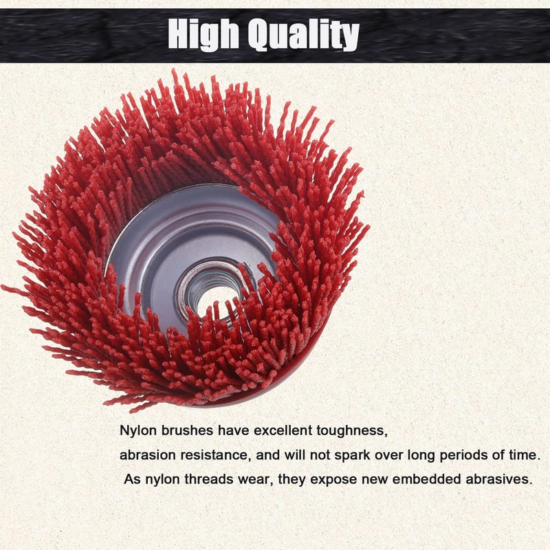 WENORA Abrasive Filament Nylon Bristle Cup Brush, 4" Nylon Cup Brush for Angle Grinder, 5/8" 11 Thread, 1/4" Drill Arbor-Remove Rust, Removal Rust Paint &Surface Prepping - Image 5