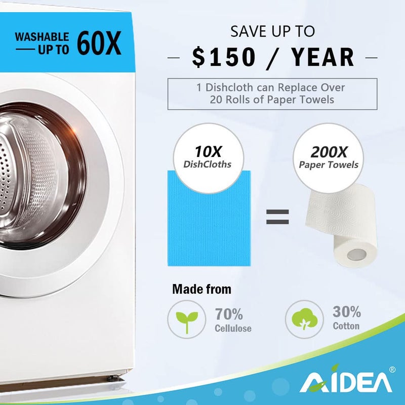 AIDEA Swedish Dish Cloth, 10PK, Swedish Dishcloths for Kitchen, Reusable Paper Towels Washable, Sponge Cloths Kitchen, Absorbent Dish Rags, Swedish Towels Kitchen Cloth, 7"x6" - Image 5