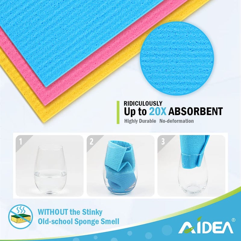 AIDEA Swedish Dish Cloth, 10PK, Swedish Dishcloths for Kitchen, Reusable Paper Towels Washable, Sponge Cloths Kitchen, Absorbent Dish Rags, Swedish Towels Kitchen Cloth, 7"x6" - Image 3