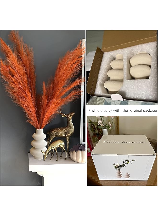 erorex Ceramic Vase Set Of 2 Modern Dried Flowers Vase Donut Modern Vase Nordic Minimalist Decorative Vase For Modern Trendy Home Table Centerpiece Coffee Table Beige - Image 5