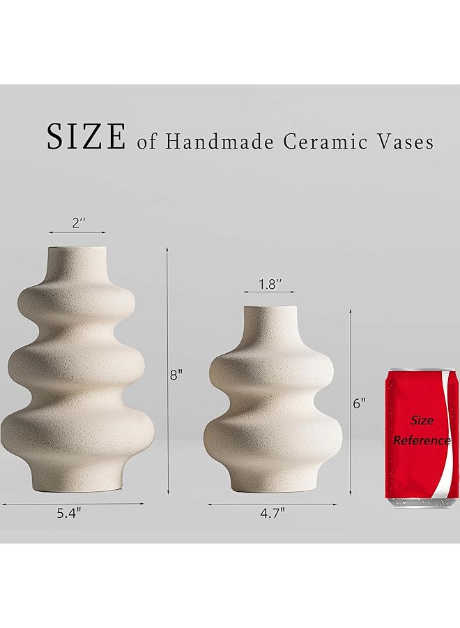 erorex Ceramic Vase Set Of 2 Modern Dried Flowers Vase Donut Modern Vase Nordic Minimalist Decorative Vase For Modern Trendy Home Table Centerpiece Coffee Table Beige - Image 3
