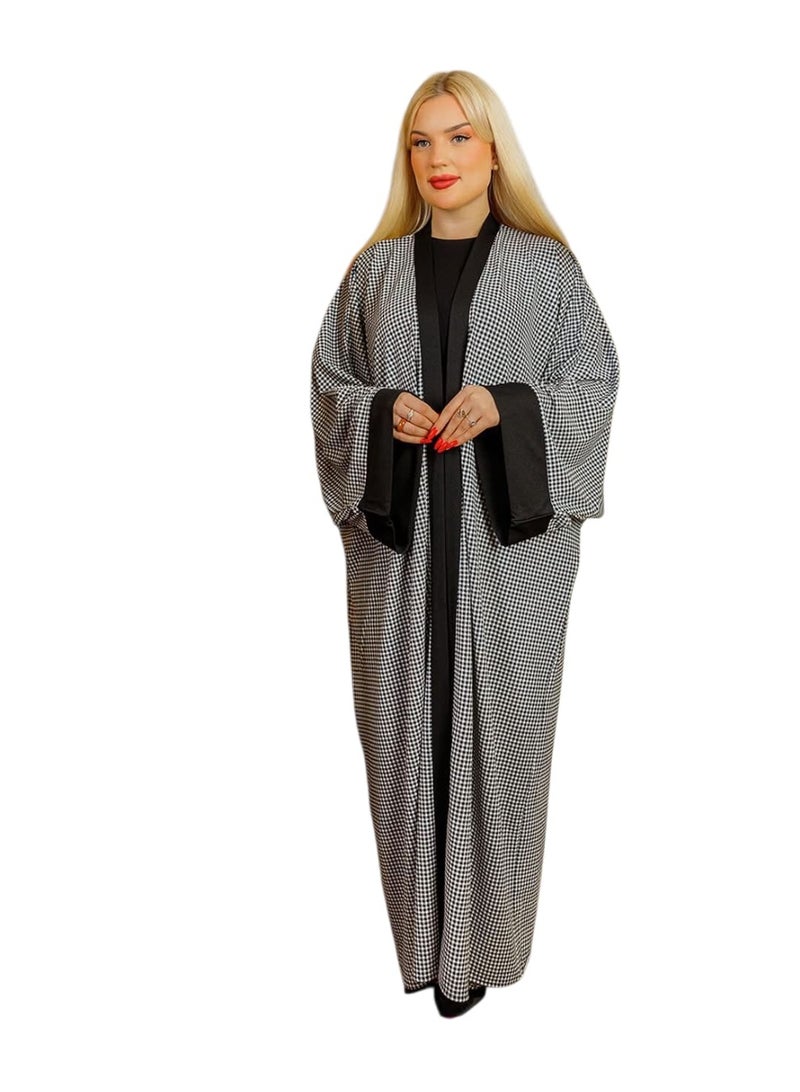 Open abaya, suitable for everyone, loose fit, made of scuba crepe material.