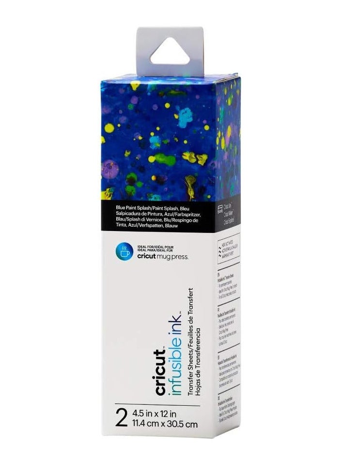 Cricut أوراق نقل حبر كريكت القابلة للانصهار 2 ورقة سبلاش مثالية للاستخدام مع مكبس الأكواب طلاء أزرق 11.4 سم × 30.5 سم (4.5" 12") 2008891 - Image 1