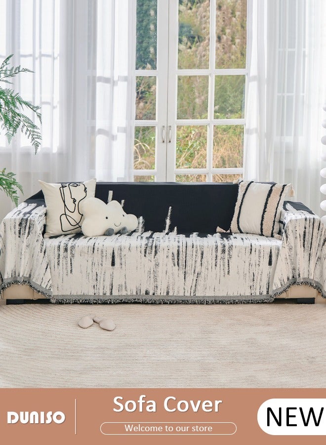 DUNISO غطاء أريكة 3 وسائد، بطانية أريكة قابلة للغسل، غطاء أريكة متعدد الاستخدامات لجميع الفصول، غطاء أريكة كبير الحجم، أغطية أريكة للحيوانات الأليفة للأريكة على شكل L وشكل U، بطانية منسوجة مع شرابات - Image 1
