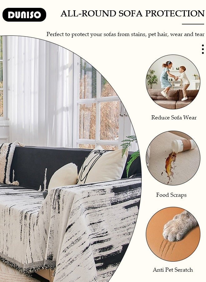 DUNISO غطاء أريكة 3 وسائد، بطانية أريكة قابلة للغسل، غطاء أريكة متعدد الاستخدامات لجميع الفصول، غطاء أريكة كبير الحجم، أغطية أريكة للحيوانات الأليفة للأريكة على شكل L وشكل U، بطانية منسوجة مع شرابات - Image 2