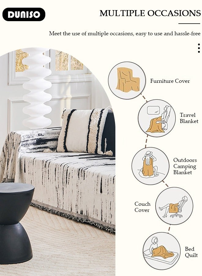 DUNISO غطاء أريكة 3 وسائد، بطانية أريكة قابلة للغسل، غطاء أريكة متعدد الاستخدامات لجميع الفصول، غطاء أريكة كبير الحجم، أغطية أريكة للحيوانات الأليفة للأريكة على شكل L وشكل U، بطانية منسوجة مع شرابات - Image 3