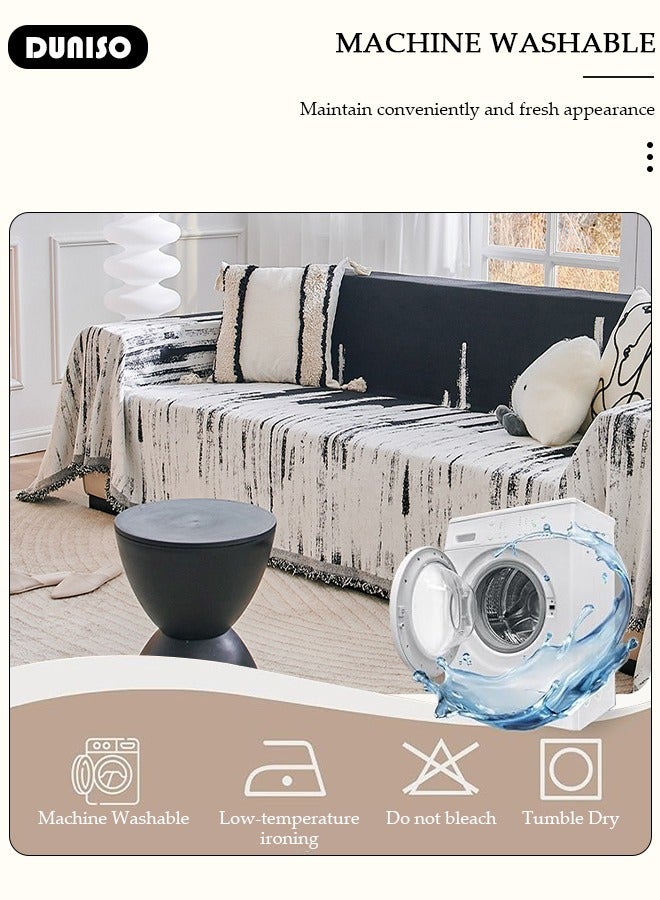 DUNISO غطاء أريكة 3 وسائد، بطانية أريكة قابلة للغسل، غطاء أريكة متعدد الاستخدامات لجميع الفصول، غطاء أريكة كبير الحجم، أغطية أريكة للحيوانات الأليفة للأريكة على شكل L وشكل U، بطانية منسوجة مع شرابات - Image 5