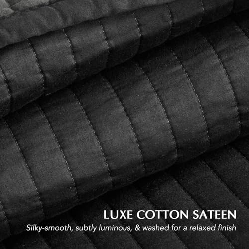 EVERGRACEHOME Cotton Sateen Quilt Set King Size, Pre-Washed Cotton Channel Stitch Coverlet Bedspread, 3 Pieces Lightweight Soft Bedding Sets for All Season, with 2 Pillow Shams, Washed Black - Image 4