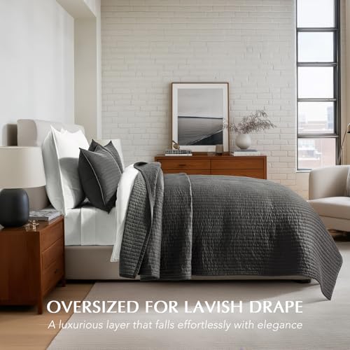 EVERGRACEHOME Cotton Sateen Quilt Set King Size, Pre-Washed Cotton Channel Stitch Coverlet Bedspread, 3 Pieces Lightweight Soft Bedding Sets for All Season, with 2 Pillow Shams, Washed Black - Image 2