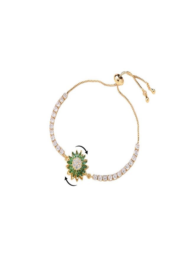 Decixde Spinning Sunflower Bracelet for Women Gold Flower Fidget Bracelet Sun Flower Rotatable Bracelets Anxiety Spinner Bracelets Trendy Jewelry (Green) - Image 1