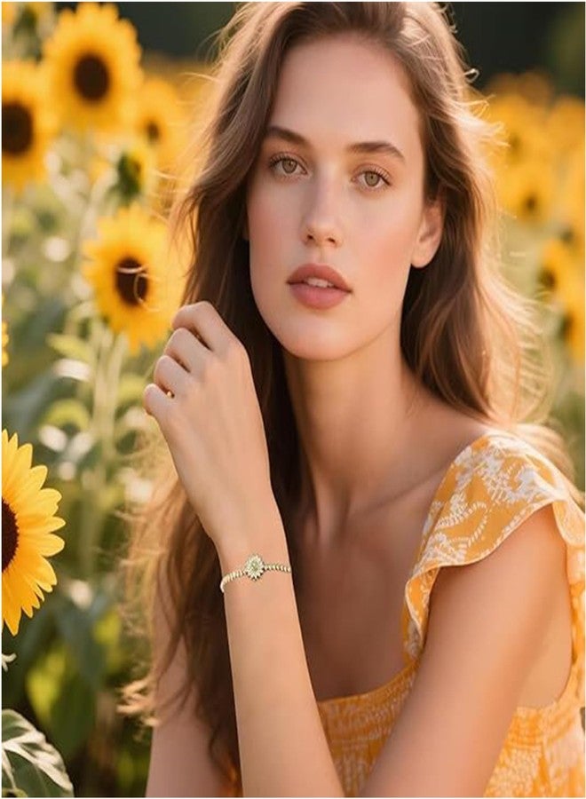 Decixde Spinning Sunflower Bracelet for Women Gold Flower Fidget Bracelet Sun Flower Rotatable Bracelets Anxiety Spinner Bracelets Trendy Jewelry (Green) - Image 2