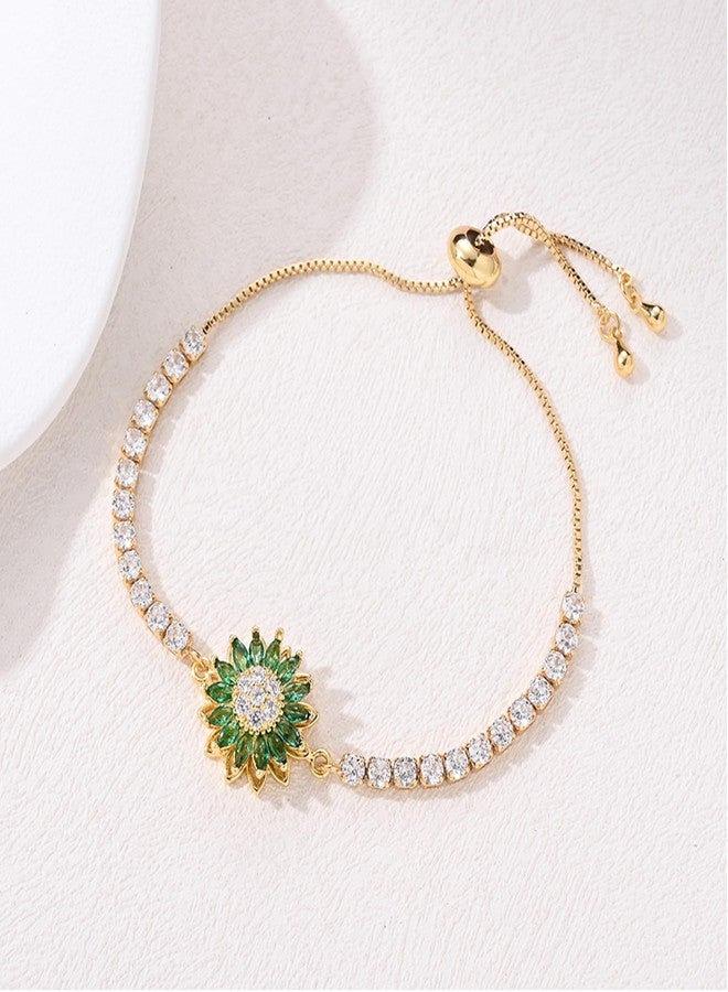 Decixde Spinning Sunflower Bracelet for Women Gold Flower Fidget Bracelet Sun Flower Rotatable Bracelets Anxiety Spinner Bracelets Trendy Jewelry (Green) - Image 5