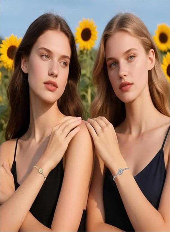 Decixde Spinning Sunflower Bracelet for Women Gold Flower Fidget Bracelet Sun Flower Rotatable Bracelets Anxiety Spinner Bracelets Trendy Jewelry (Green) - Image 4