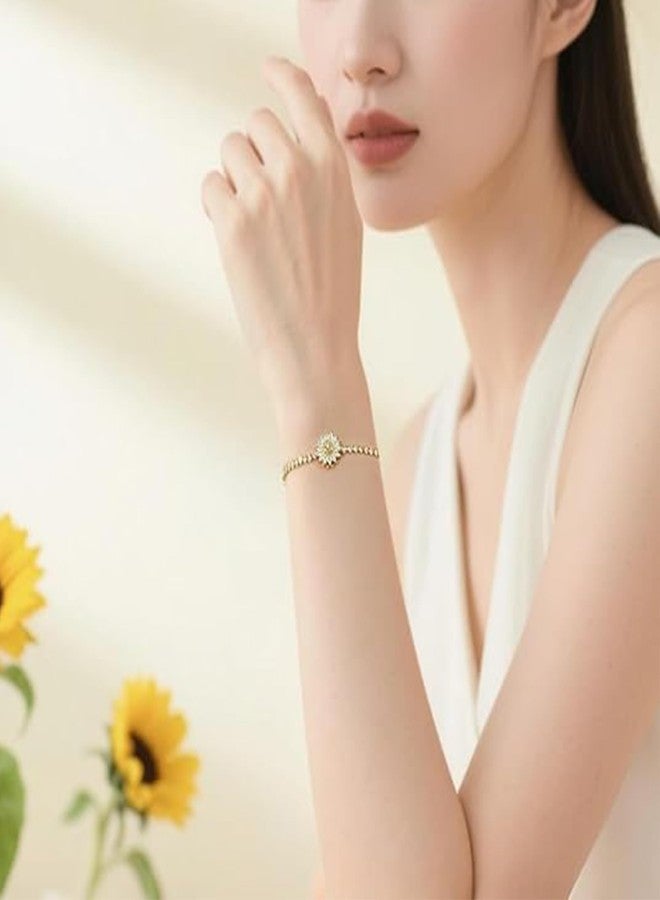 Decixde Spinning Sunflower Bracelet for Women Gold Flower Fidget Bracelet Sun Flower Rotatable Bracelets Anxiety Spinner Bracelets Trendy Jewelry (Green) - Image 3