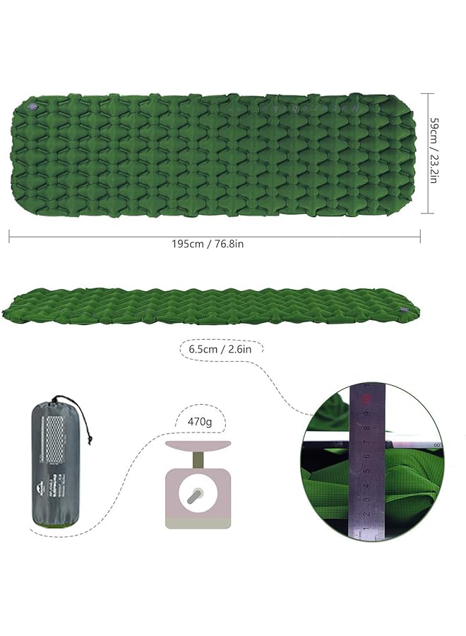 Naturehike Sleeping Mat Lightweight Single Sleeping Mats 6.5 cm Thick Inflatable Air Cushion Outdoor Compact Moisture Resistant for Hiking Backpacking Camping Army Green - Image 2