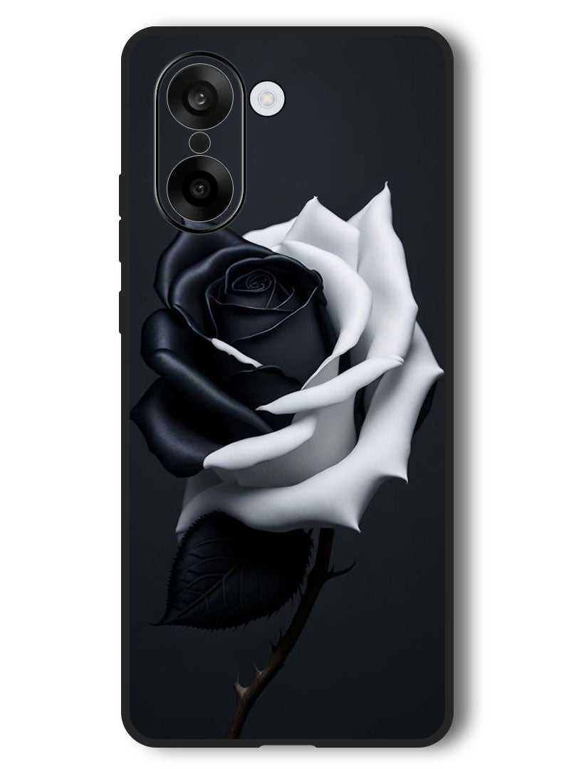 Theodor Case Compatible with OnePlus Nord CE 5 6.77 Inch Protection Shockproof Bumper Cover Black and White Rose - Image 1