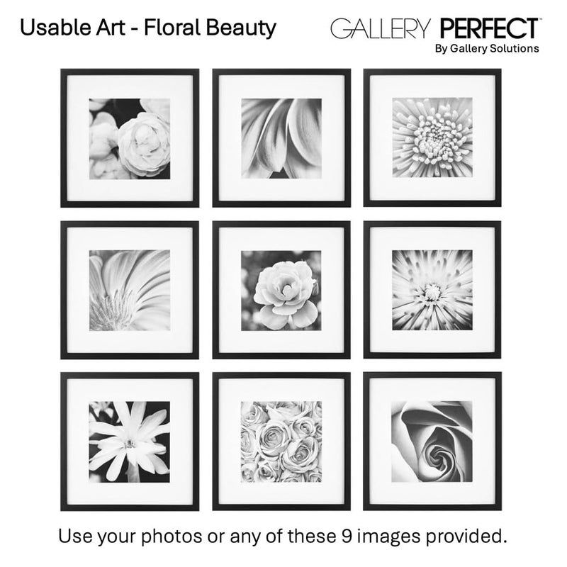 Gallery Perfect 12x12 Picture Frames, 9 Piece Set with Real Glass Cover for 8x8 Photos With Mat, Picture Frames Collage Wall Decor for Gallery Wall, Home Decor, Black - Image 4