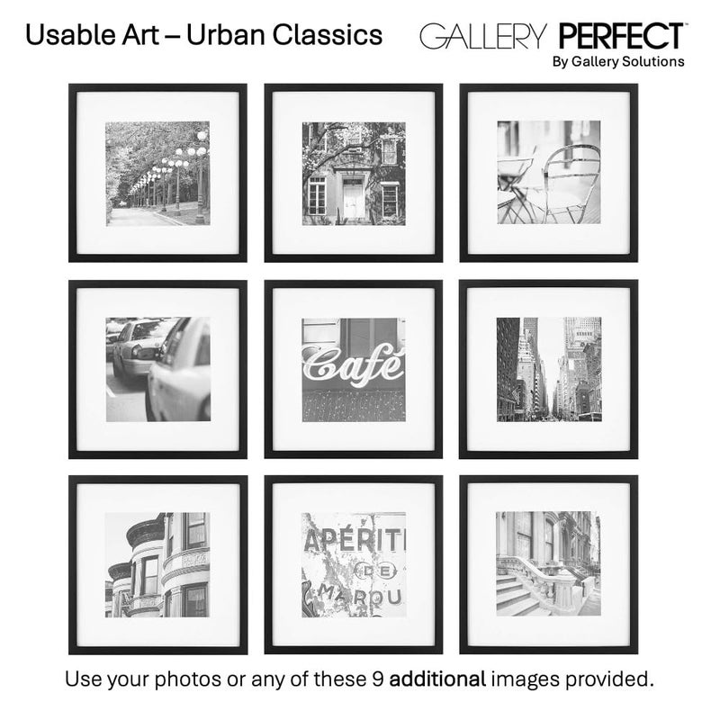 Gallery Perfect 12x12 Picture Frames, 9 Piece Set with Real Glass Cover for 8x8 Photos With Mat, Picture Frames Collage Wall Decor for Gallery Wall, Home Decor, Black - Image 3