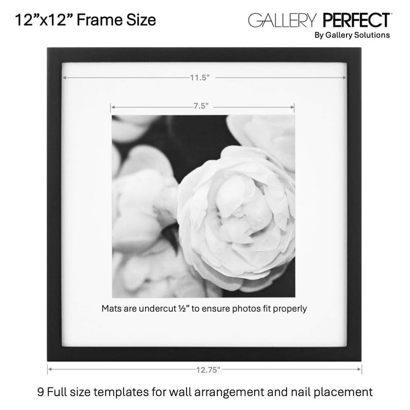 Gallery Perfect 12x12 Picture Frames, 9 Piece Set with Real Glass Cover for 8x8 Photos With Mat, Picture Frames Collage Wall Decor for Gallery Wall, Home Decor, Black - Image 5