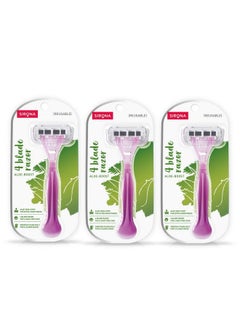 Razor For Women Hair Remover For Women Body Razor For Women Women Razor With Aloe Boost For Smooth Arms Legs Underarms & Bikini Line 4Blade Shaving Razor Women Reusable (Pack Of 3)