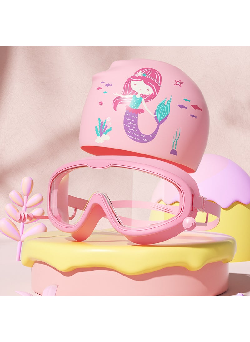 Generic - Kids Swim Goggles Large Frame Clear Anti-fog Waterproof Set Pink-bag + mermaid swimming cap - Image 1