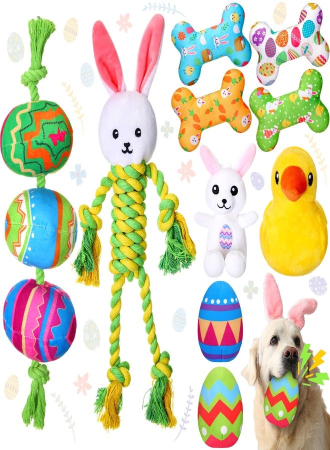 مجموعة ألعاب عيد الفصح للكلاب من سيل تراينجل، 10 قطع، مع صفارة، تتضمن 4 عظام قطيفة، ولعبتين من الحبال، وبيضتي عيد الفصح، ولعبة أرنب وكتكوت قطيفة، هدية مثالية للجراء والكلاب الصغيرة والمتوسطة والكبيرة. - Image 1