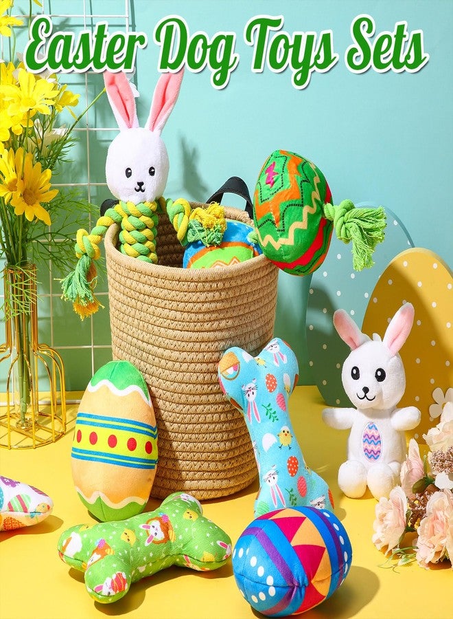 مجموعة ألعاب عيد الفصح للكلاب من سيل تراينجل، 10 قطع، مع صفارة، تتضمن 4 عظام قطيفة، ولعبتين من الحبال، وبيضتي عيد الفصح، ولعبة أرنب وكتكوت قطيفة، هدية مثالية للجراء والكلاب الصغيرة والمتوسطة والكبيرة. - Image 4