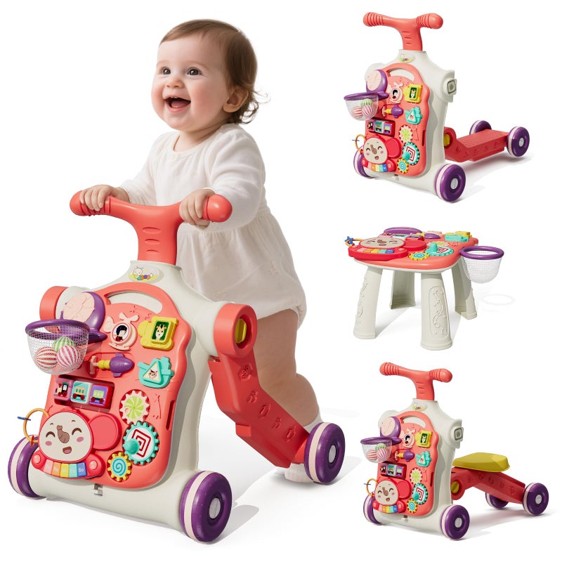 HYES Upgraded 5 in 1 Baby Walker and Activity Center for Baby Girl Learning to Walk Sit to Stand Early Learning Push Toys for Infant 12 Months Walking Toys Gift for Toddler Girls Red - Image 2