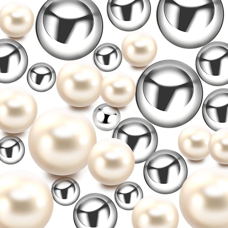 Zsynka 200 Pieces Floating NO Hole Pearls and 10000 Pieces Transparent Water Gels,Floating Beads Pearls for Vases,Pearl Decor (Creamy White,Silver) - Image 1