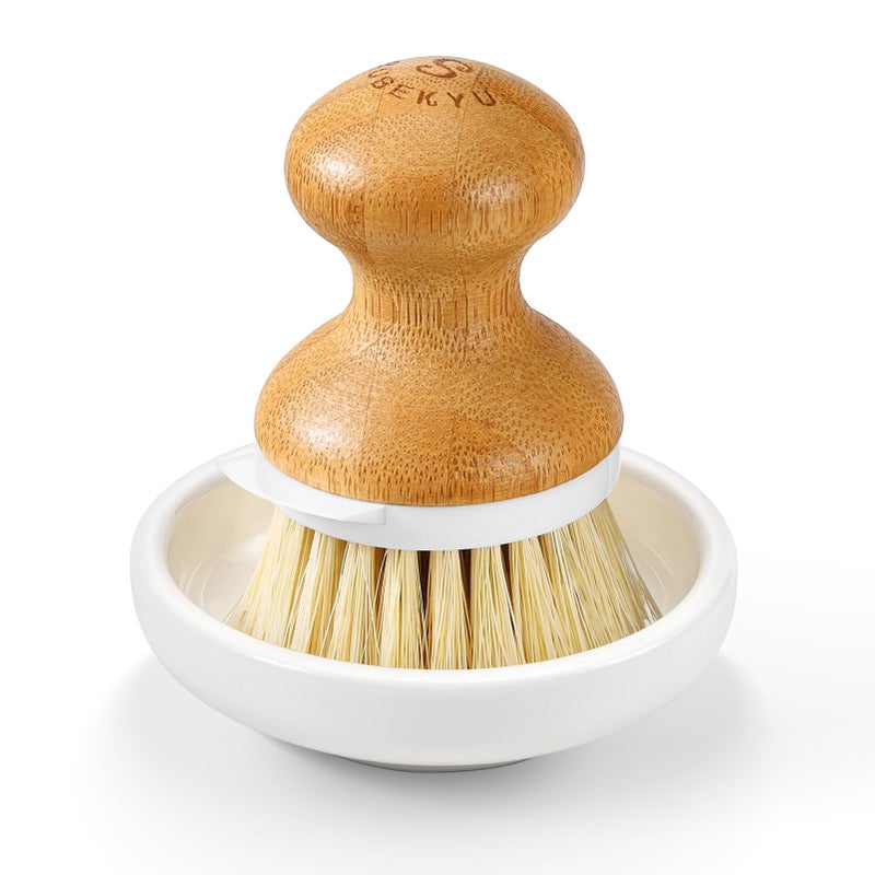 SUBEKYU Bamboo Dish Brush, Kitchen Dish Scrubber Brush, Natural Wooden Dishwashing Brush for Cleaning Dishes/Pans/Pots, Built-in Scraper, Sisal Bristles,1 Set - Image 1