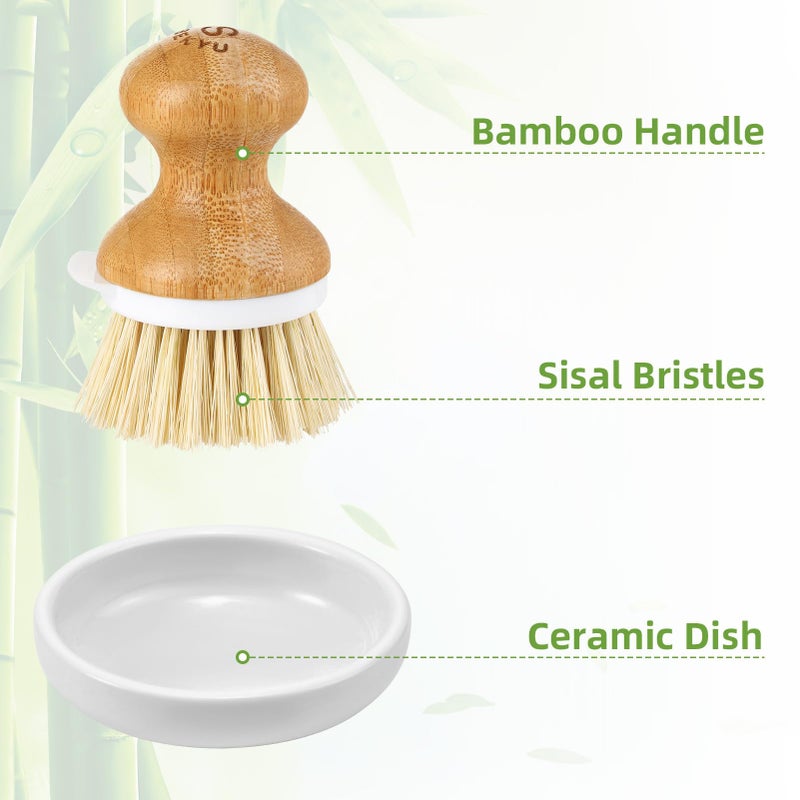 SUBEKYU Bamboo Dish Brush, Kitchen Dish Scrubber Brush, Natural Wooden Dishwashing Brush for Cleaning Dishes/Pans/Pots, Built-in Scraper, Sisal Bristles,1 Set - Image 5