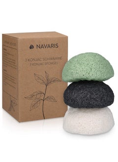 Navaris Konjac Sponges Set Of 3 Facial & Body Konjac Sponge Puffs Exfoliating & Cleansing Sponges For Bath & Shower Green Black White  - Image 1