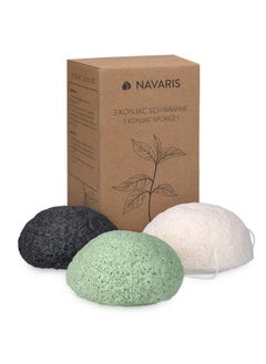 Navaris Konjac Sponges Set Of 3 Facial & Body Konjac Sponge Puffs Exfoliating & Cleansing Sponges For Bath & Shower Green Black White  - Image 5