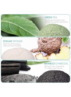Navaris Konjac Sponges Set Of 3 Facial & Body Konjac Sponge Puffs Exfoliating & Cleansing Sponges For Bath & Shower Green Black White  - Image 2